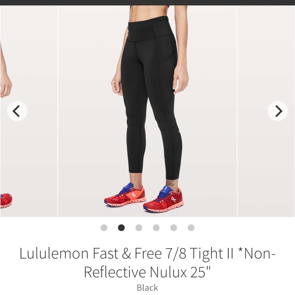 Lululemon Black Fast & Free 7/8 Tight Nulux Legging Non Reflective 18 w/Pockets